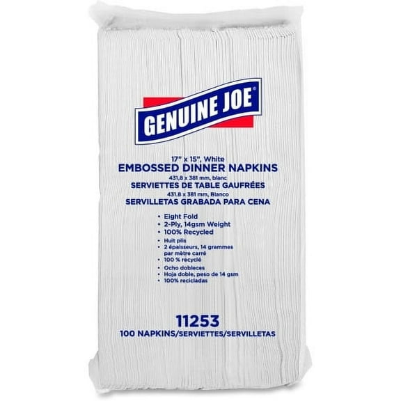 Genuine Joe, GJO11253, Embossed Dinner Napkins, 3000 / Carton, White