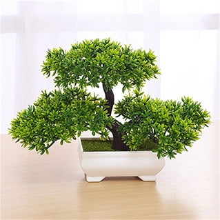 Artificial Office Desk Green Bonsai Tree Black Plant Pot Home Table Kitchen Deco 