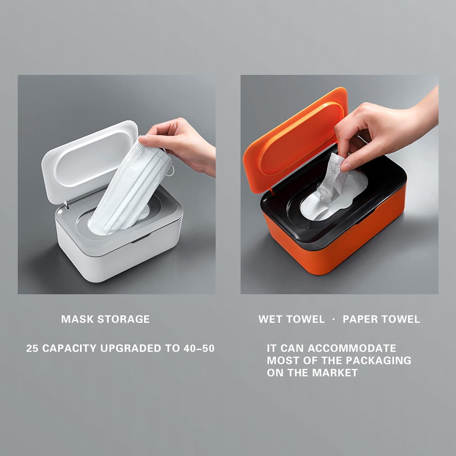 ABCISI Wipes Dispenser, Wipe Holder for Baby & Adult, Kitchen Wipes Storage Box Keeps Wet Tissue Fresh, Non-Slip Wipes Case, Flushable Wipe Container with Sealing Design Lid (Gray)