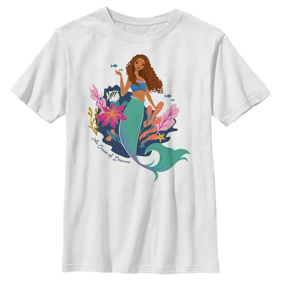 Boy's The Little Mermaid Ariel An Ocean of Dreams Graphic Tee White Medium