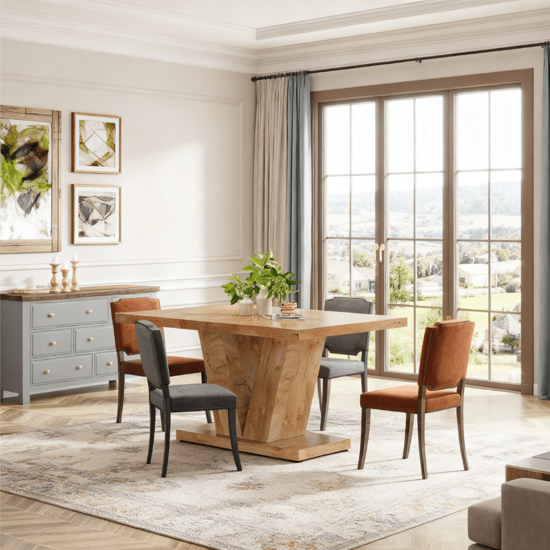 Fnova 47.24" Rectangular Farmhouse Dining Table, Wood Coffee Table for 4 People, Modern Kitchen Table for Dining Room, Light Brown (Chairs Not Included)