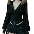 thumbnail image 5 of Yigetop Faux Fur Jacket Women Women's Zip Up Drawstring Hooded Jacket Faux Asymmetrical Hoodie Sweatshirt Y2K Jacket Black L, 5 of 10
