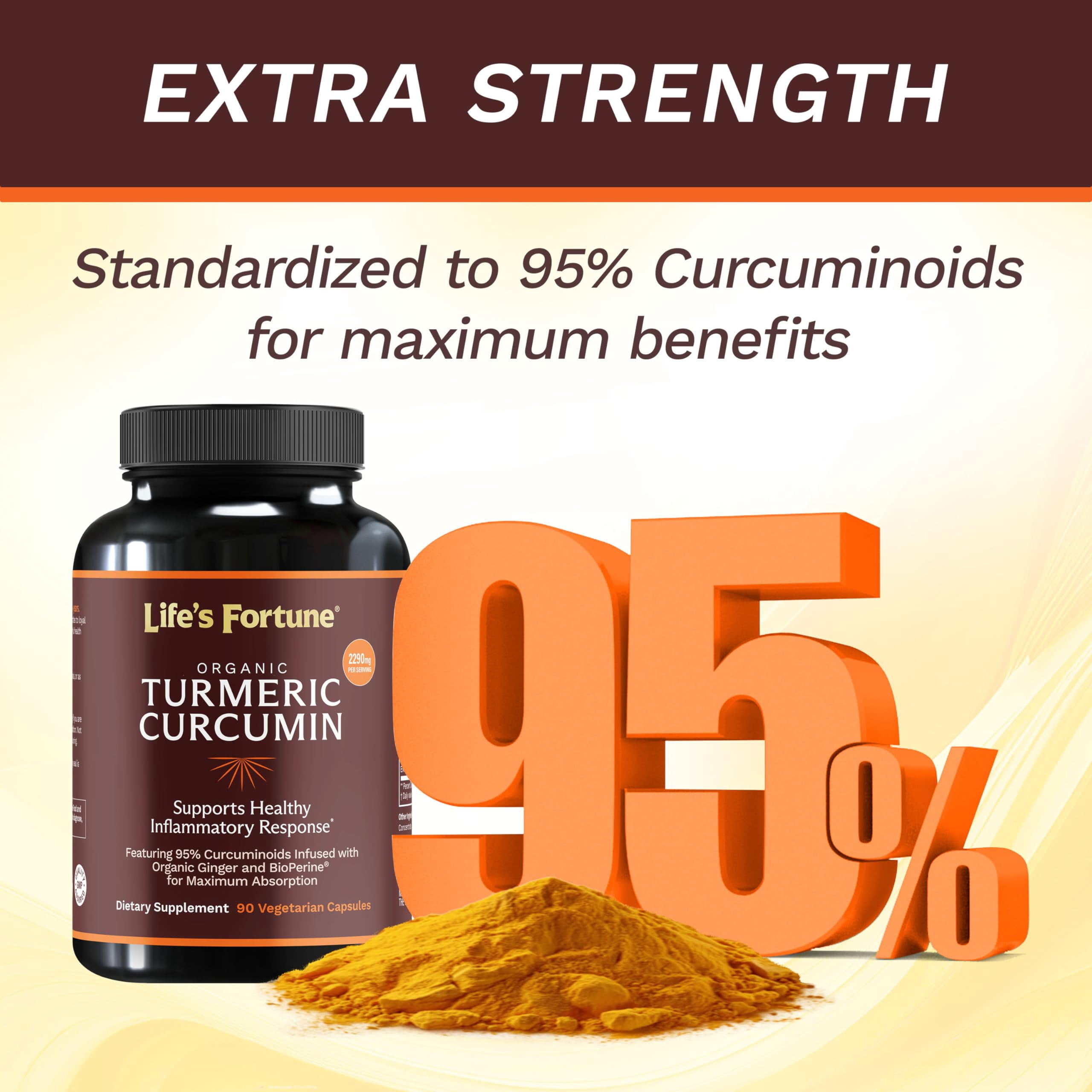 Life's Fortune Turmeric Curcumin Dietary Supplement 90 Capsules - Turmeric Curcumin Tumeric Capsules Antioxidant Immune Liver Support Formula