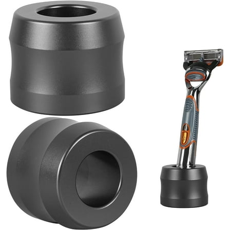 2 Pack Aluminum Alloy Razor Stand, Opening Dia 0.86" (22mm) Men's Shaving Stand for Bathroom Countertops, Compatible with Heated Razor (Dark Grey)