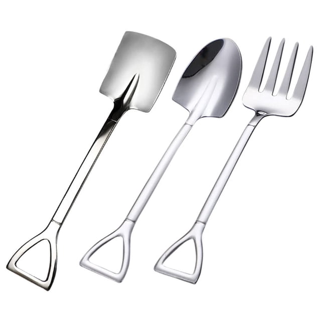 3 piezas, cucharas de café de acero inoxidable y tenedores de fruta para aperitivos de degustación de cócteles de bistró y mini pasteles plateados