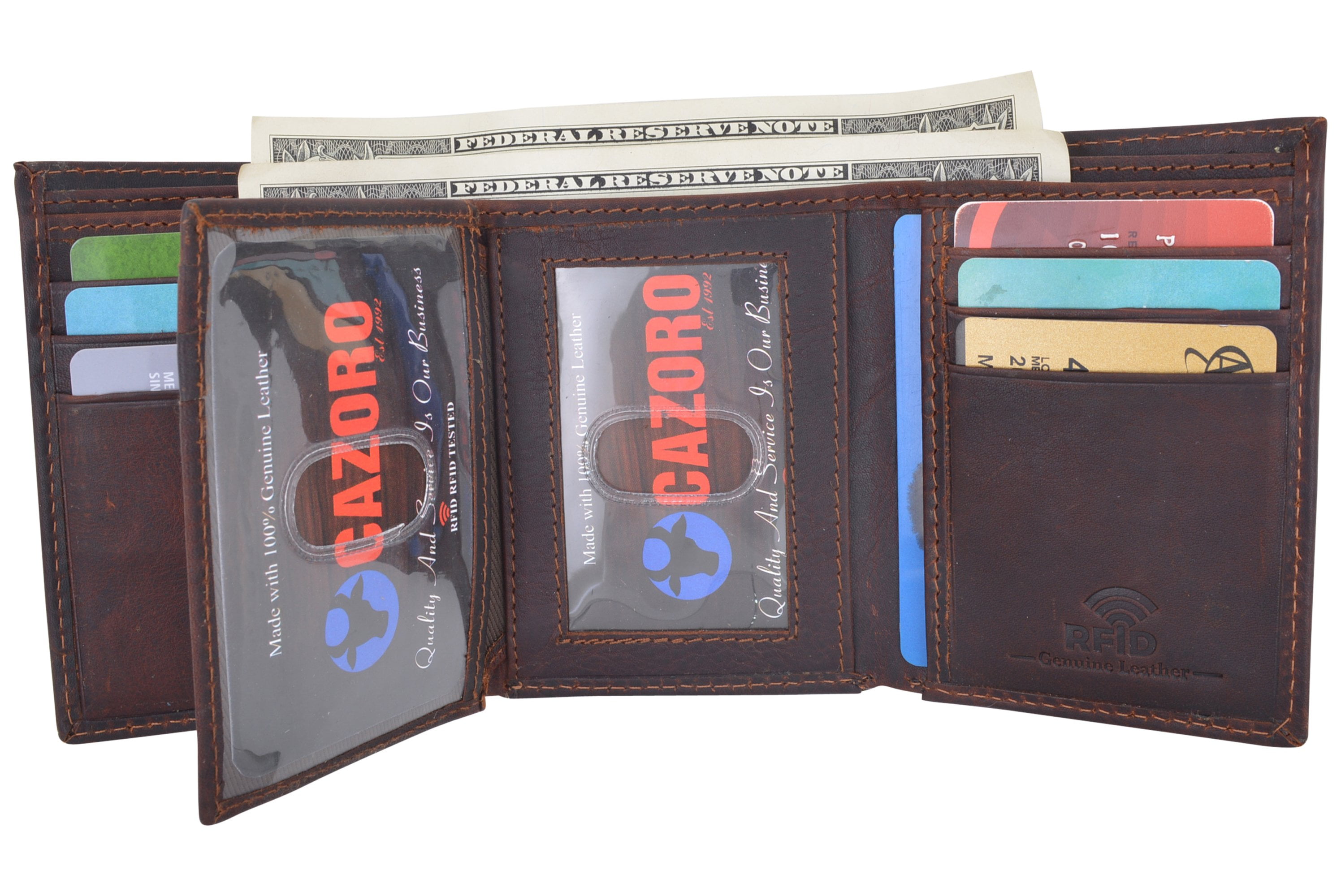 Cazoro Extra Capacity Trifold Wallet for Men RFID Blocking Genuine ...