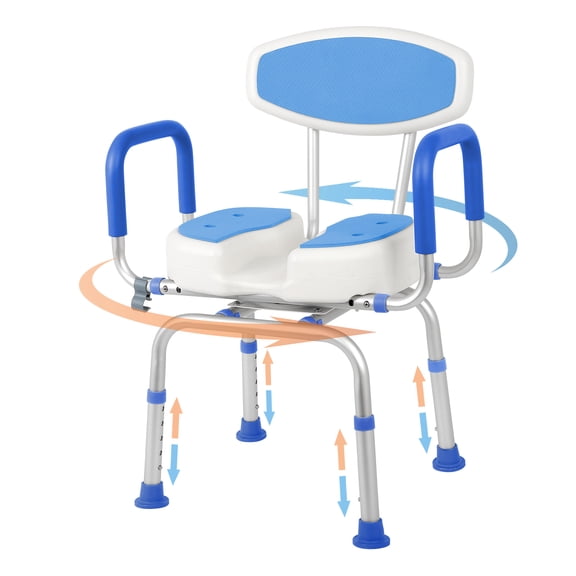 Olenyer Swivel Senior Bathing Chair 400LBS Heavy Duty, U-Shape Seat with Arms & Back, Height Adjustable Safety Shower Chair for Elderly & Disabled (Blue)