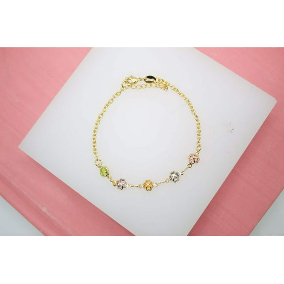 4 Leaf Clover MultiColor CZ Charm Bracelet