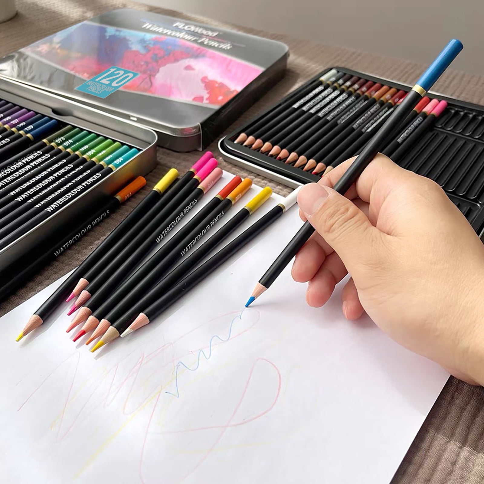 120 Watercolor Pencils, Beautiful Blending Effects with Wet or Dry,Ideal for Coloring Book Blending Sketching- Water Soluble Pencils for Adults