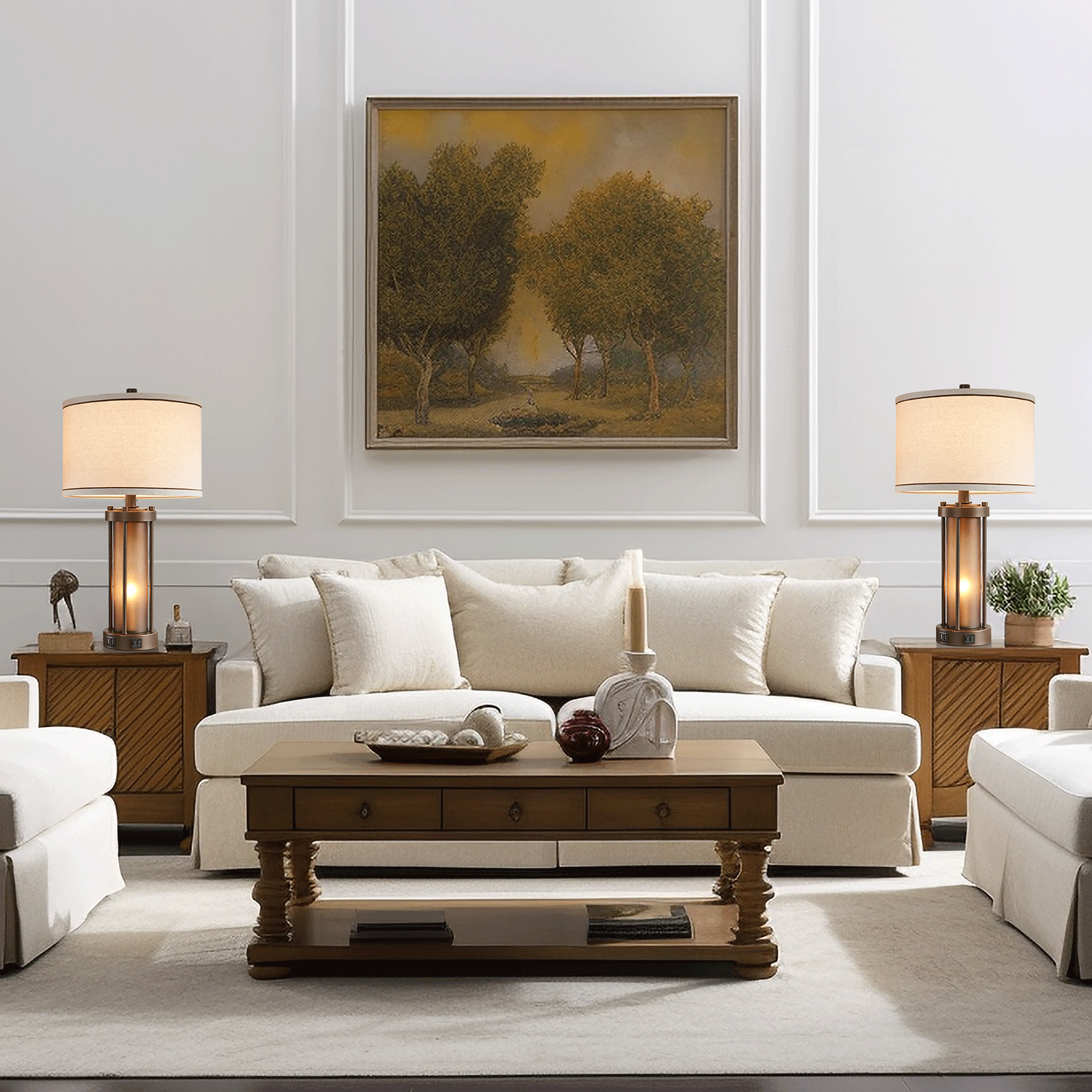 Roria 24" Farmhouse Table Lamps Set of 2 with USB Charging photo 3