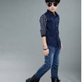 thumbnail image 4 of Kayannuo Baby Boy's Clothing Fall Winter Teen Baby Kids Boys Long Sleeve Stripe Fastener Gentleman Shirt Tops Clothes, Navy, 4 of 9
