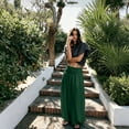 thumbnail image 5 of Yungyresw Womens Baggy Harem Pants Solid Color Wide Leg High Smocked Waist Flowy Pants For Women Summer Beach Lounge Casual Trousers Deep Green L, 5 of 5