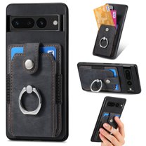 Compatible with Google Pixel 6, Classic Card Slots 360 Rotating Finger Ring Kickstand PU Leather   TPU Frame Magnetic Closure Back Case Cover for Google Pixel 6, Black