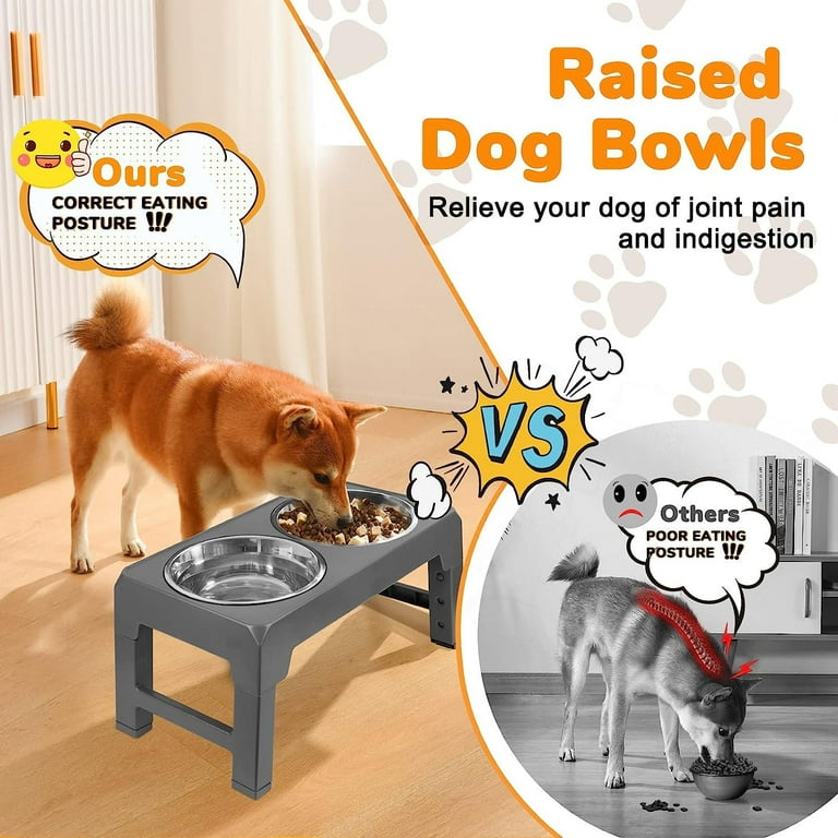 Pets Credible Elevated Dog Bowl 4 Adjustable Heights with Tray Mat, 2  Stainless Steel Dog Food Bowl, Non Slip Dog Dishes Stand. 4 Heights 3.1”,  8.6”
