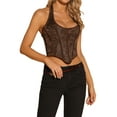 thumbnail image 4 of INSPIRE CHIC Women's Vintage Paisley Sexy Halter Corset Lace Up Backless Boned Bustier Crop Tops M Brown, 4 of 6