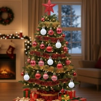 Fmbmuo Christmas Ornaments Set Unbreakable Plastic 36 piece Christmas Decorations Modern Red Mixed Sizes Pearlescent Home/Room Decor