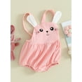 thumbnail image 3 of Suealasg Baby Girls Easter Cami Romper Sleeveless Bunny Print Bandage One Piece Bodysuits with Plush Ball Decor, 3 of 9