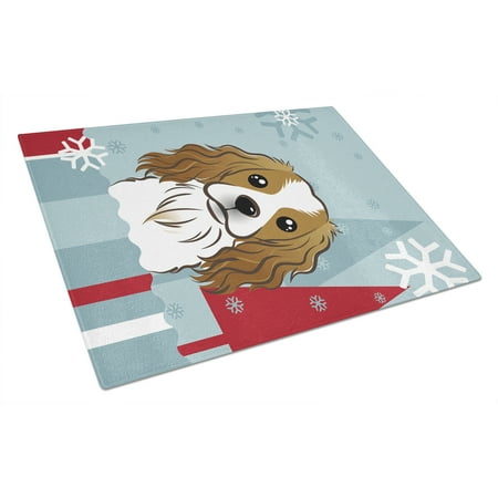 

Caroline s Treasures Winter Holiday Cavalier Spaniel Glass Cutting Board Large