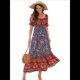 thumbnail image 2 of Vestido Informal, Fluido, con Estampado Floral Bohemio, Hombros Descubiertos, para Mujer (Verano 2025) Fondo Azul M, 2 of 10