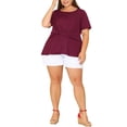 thumbnail image 2 of Agnes Orinda Women's Plus Size Summer Solid Short Sleeve Knot Waist Peplum Top Burgundy 3X, 2 of 6