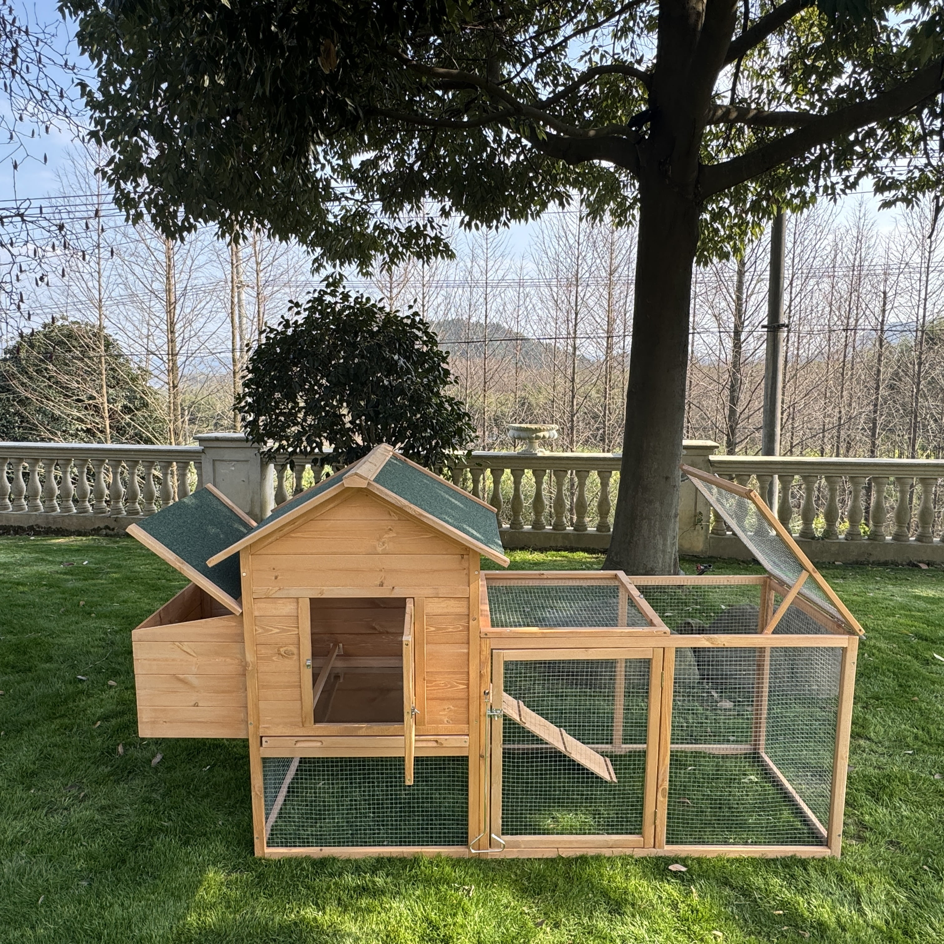 Outdoor Chicken Coop With Run Chicken Runs For Yard w/ Nesting Box & Cover Wooden Hen House Rabbit Hutch w/ Tray