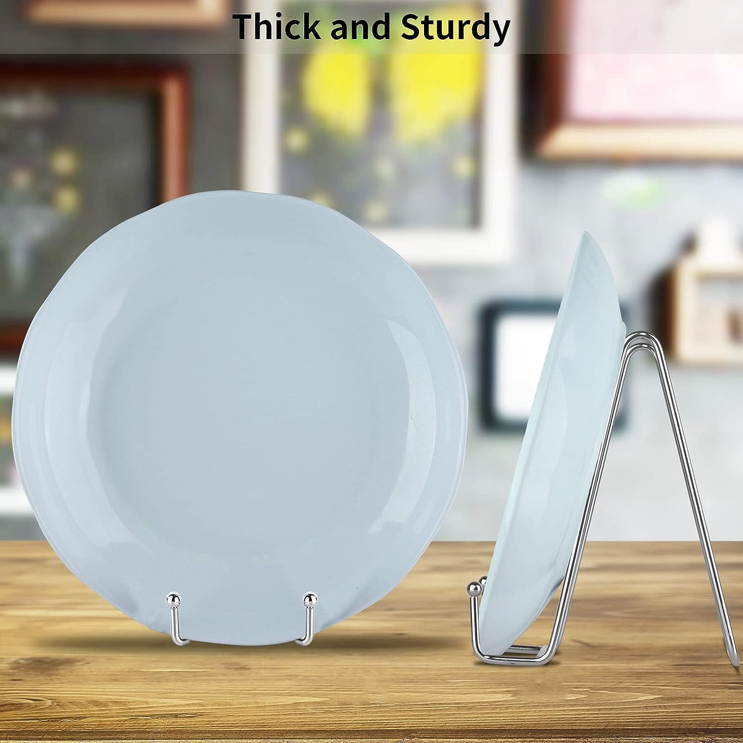 5 Pack 6 Inch Plate Holder Display Stands, Metal Silver Frame Stand for Picture, Book, Photo Easel, Creation, Collectibles