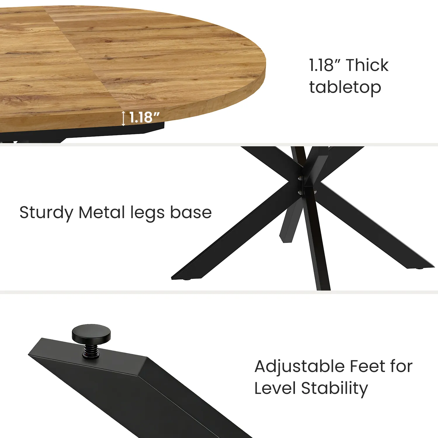 43.2"-59.2" Extendable Round Dining Table for 4-6,Mid Century Modern Wooden Round Table,Dining Room Table with Metal Frame for Dining Living Room ,Saving Space