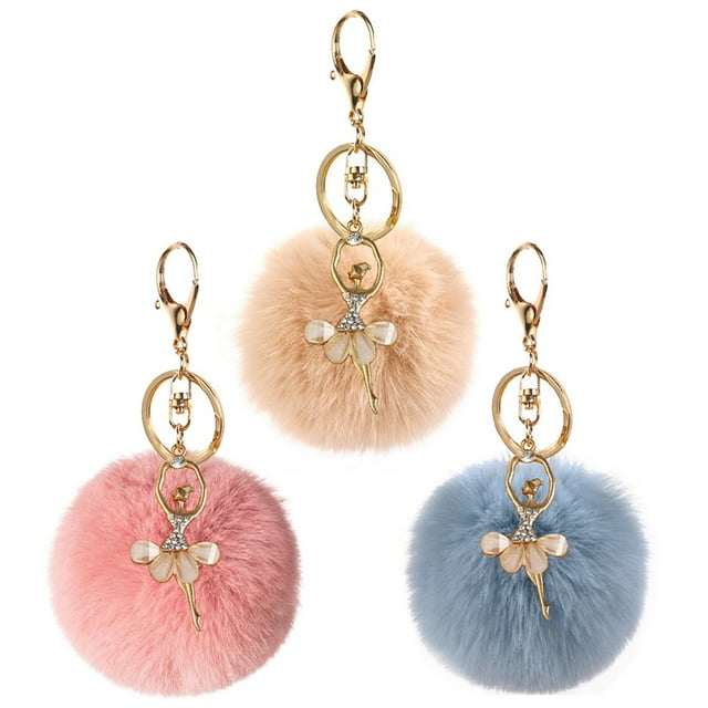Pendentif Keychain Pompom Furry: 3PCS Ballet Dancer Tote Sac Sac Charme Clé Voiture Bague