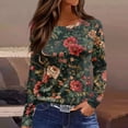 thumbnail image 2 of OIOLOYJM Workout Tops for Women Casual Vintage Floral Print Long Sleeve Crew Neck Shirts Cotton Fitted Stretch T Shirts Summer Basic Outfits Gray 3XL, 2 of 4