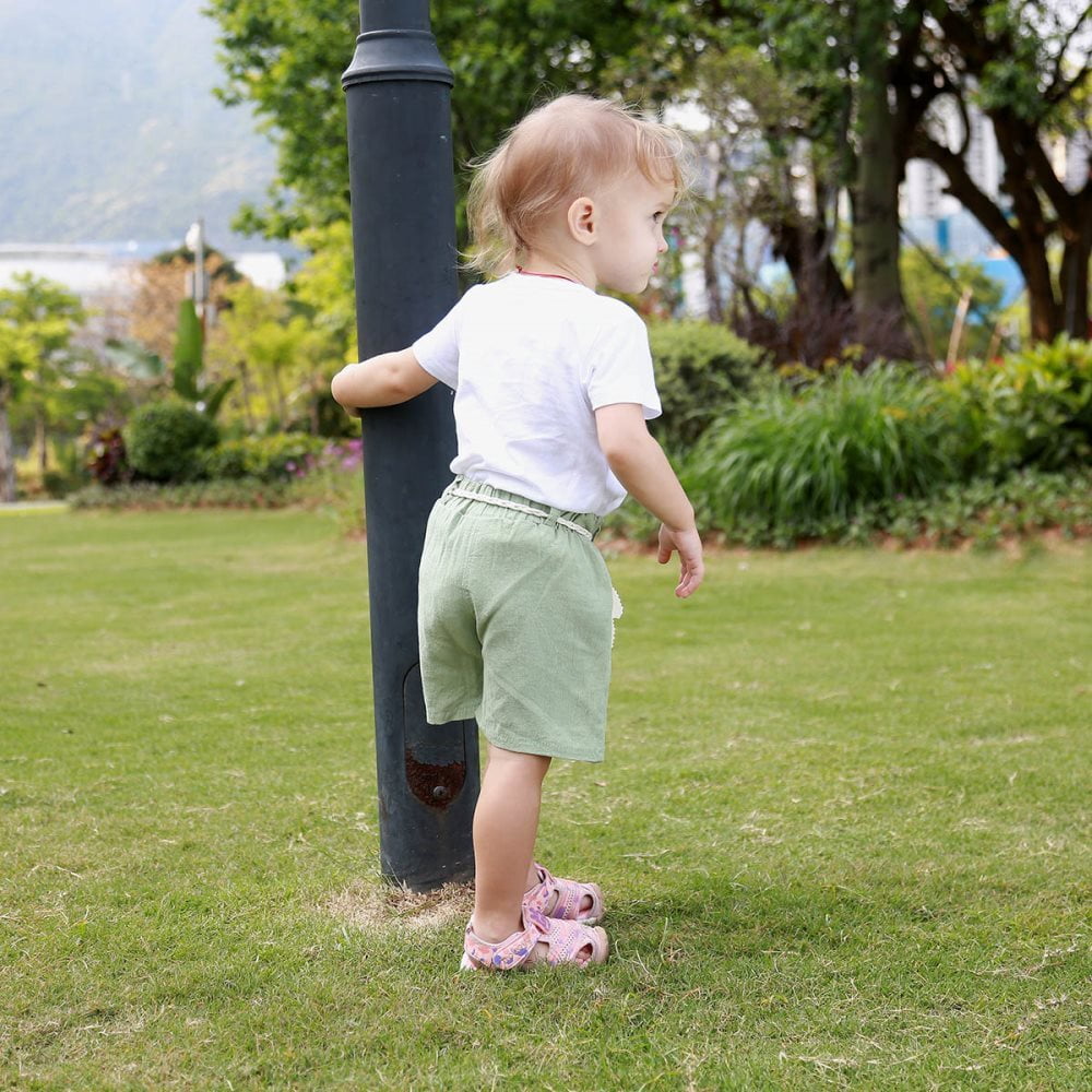YOUNGER TREE Baby Girl Summer Clothes Toddler Girl Watermelon T-Shirt Linen Shorts with Belt Outfits Little Girl Clothes 2pcs Set