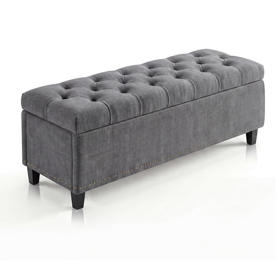 M optimized 51" Extra Large Storage Ottoman Bench, 660lbs End of Bed Storage Bench with Button-Tufted Upholstery and Safety Close Hinge, Upholstered Bench for Living Room, Bedroom, Entryway