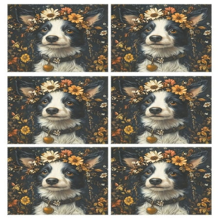 

Ryvnso Placemats Set of 6 Dog Flower Dining Mats Heat-Resistant Non-Slip Washable Table Mat