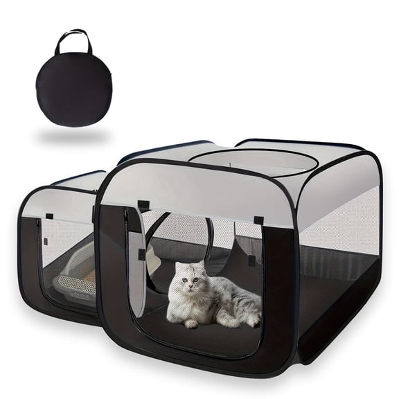 Portable cat fence, trapezoidal design, easy to stand, foldable pet tent for cats and dogs to use indoors and outdoors, cat house and apartment, black