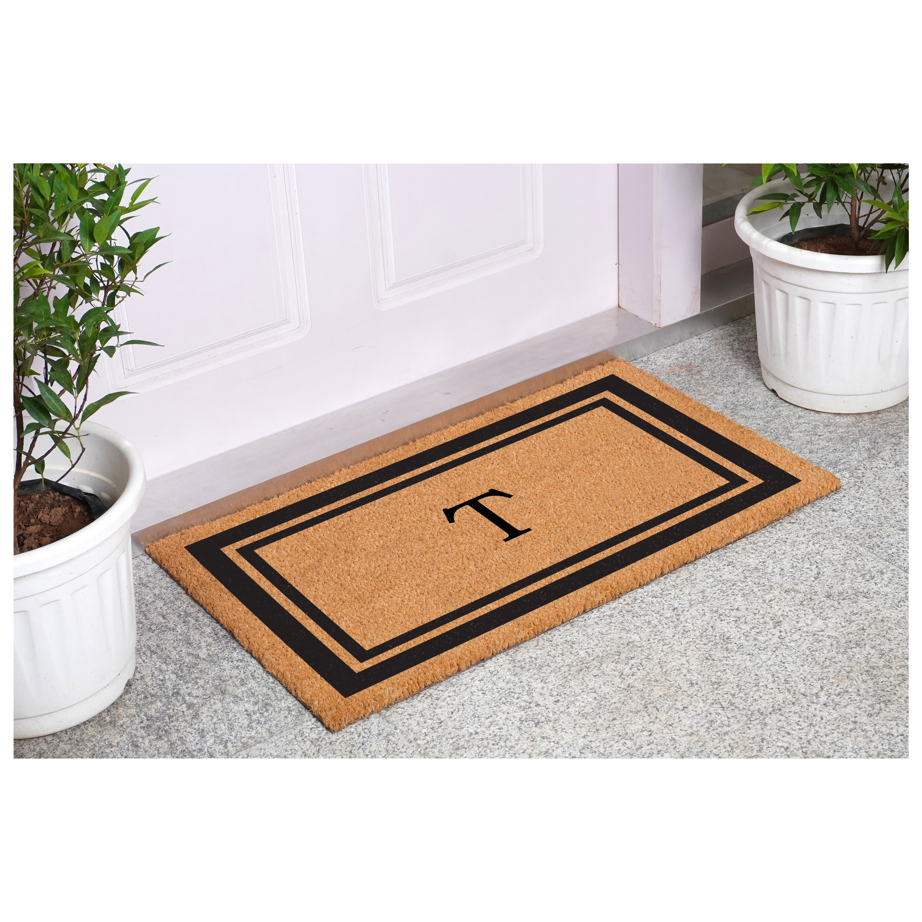 Black Border Monogram Doormat (Letter T)