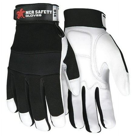 914 Mechanics Gloves, Goatskin Palm, Spandex Back, XL, Black/White