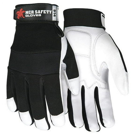 914 Mechanics Gloves, Goatskin Palm, Spandex Back, XL, Black/White