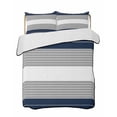 thumbnail image 2 of Quilts Full Size, Navy Blue Grey Stripe Soft Comforter Bedding Set for Bed, Modern Art Horizontal Striped Lightweight Quilted Bedspread with Pillow Cover(2 Pieces) for All Season, 78x90 Inch, 2 of 6