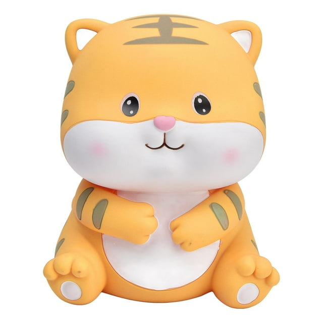 Children's piggy bank, cute tiger pattern, eco-friendly, smooth lines, hand-painted, bright and rich colors