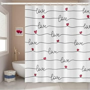 JOOCAR Valentine's Day Romantic Red Love Heart Lines Polyester Shower Curtain for Bathroom, 72"x72"