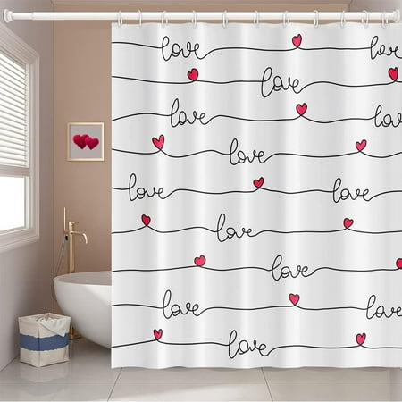 JOOCAR Valentine's Day Romantic Red Love Heart Lines Polyester Shower Curtain for Bathroom, 72"x72"