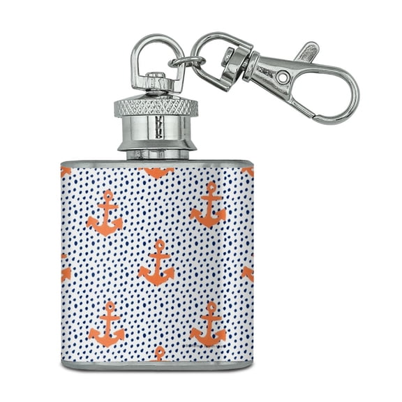 Anchors and Dots Sailing Pattern Stainless Steel 1oz Mini Flask Key Chain