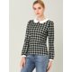 thumbnail image 2 of INSPIRE CHIC Blusaa Cuadros Cuello Peter Pan Manga Abullonada En Contraste Camisa Para Mujer Negro L, 2 of 6
