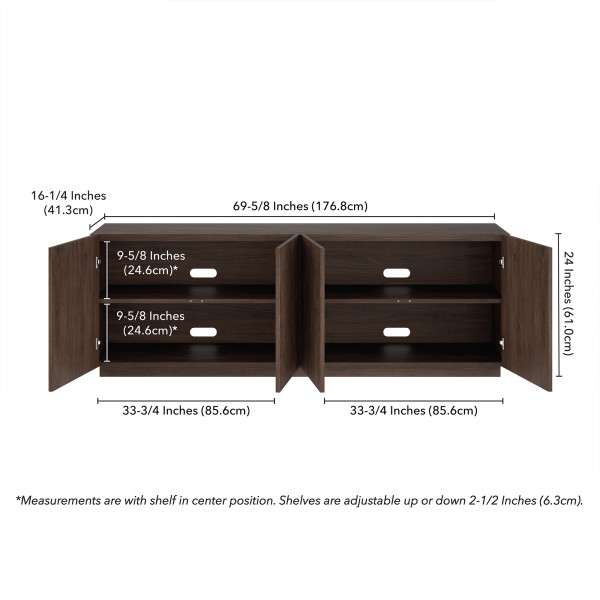 Halifax Rectangular Fluted TV Stand for TV's up to 75" in Alder Brown