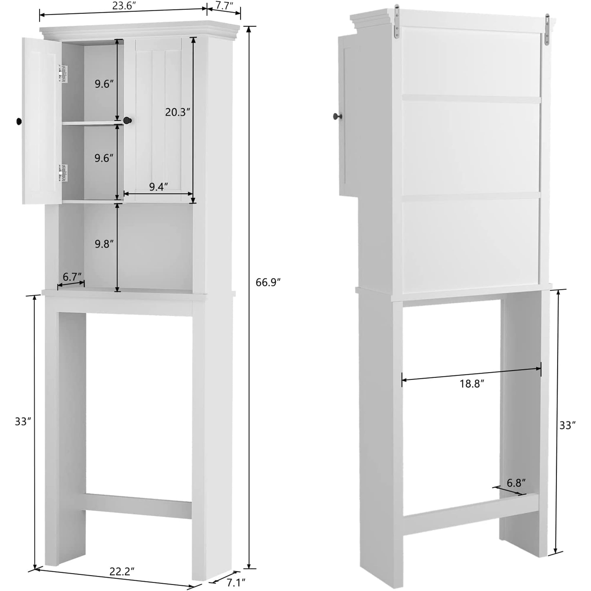 PAPROOS Over the Toilet Storage Cabinet, Bathroom Space Saver Organizer above Toilet with Adjustable Shelf and 2 Doors, White #2