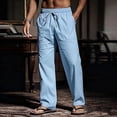 thumbnail image 5 of Stamzod Mens Casual Pants with Pockets Cotton Linen Elastic Waist Dress Pants Summer Beach Trousers Light Blue-4 M, 5 of 8