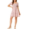 thumbnail image 2 of Allegra K Women's Short Puff Sleeve Ruffle Hem Smocked Prom Floral Mini Dress, 2 of 6