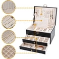 thumbnail image 3 of Siloon Earring Jewelry Box with 3 Layers, Women Large Earring Organizer Box for Earrings, Rings, Necklace, Present for Mom, Black, 3 of 7
