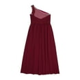 thumbnail image 4 of Rswnyirn Kids Girls One Shoulder Pleated Proms Wedding Party Long Maxi Junior Bridesmaid Dress Burgundy 8, 4 of 6
