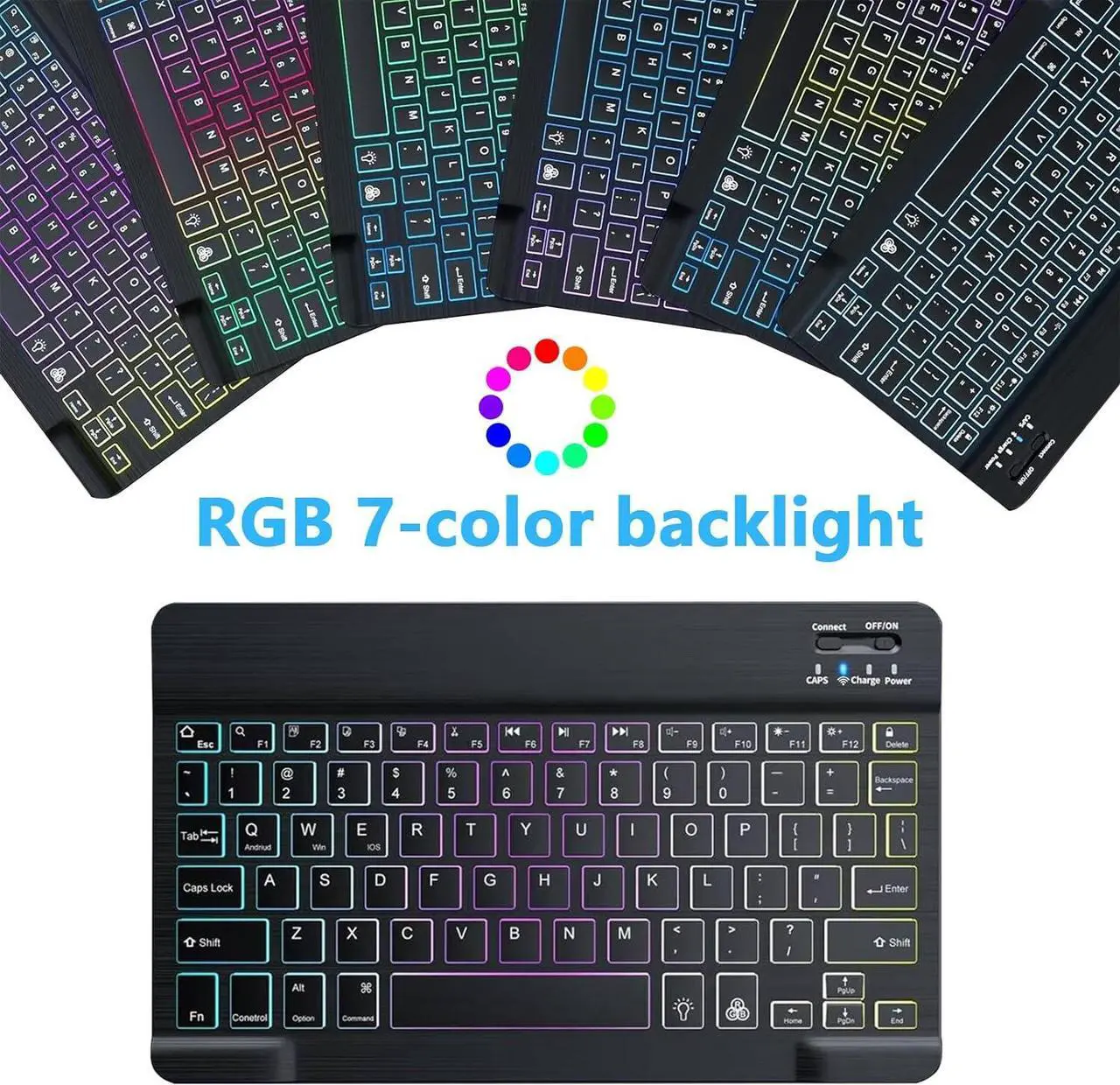 Bluetooth Keyboard and Mouse Combo with 7-Color Backlit, Rechargeable Wireless Keyboard for iPad/Samsung/Tablet/PC/Laptop/iPhone/iOS/Windows/Android
