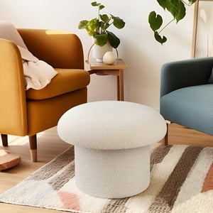 Mainstays Boucle Upholstered Mushroom Storage Ottoman, Cream